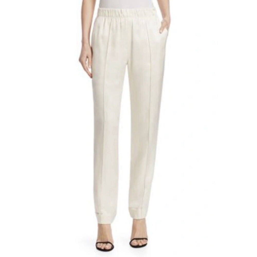 Helmut Lang pull-on suit pant silk tencel twill Size 10 Color Shell Retail $360